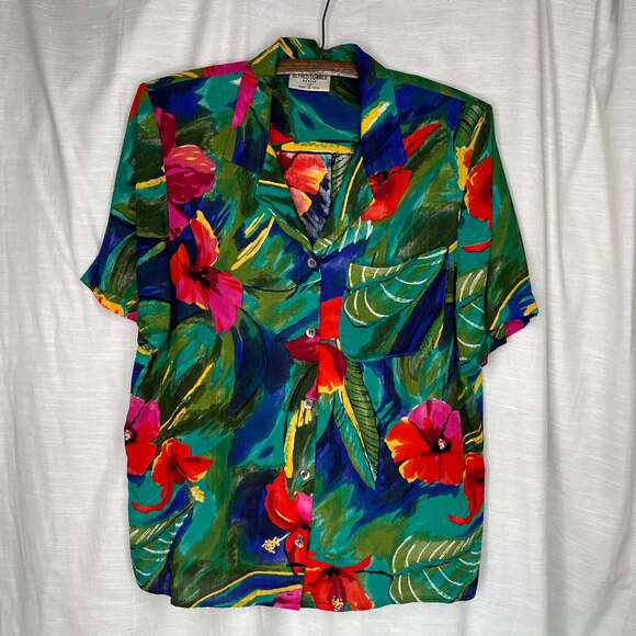 Vintage Alfred Dunner Petite Button Down Floral Hawaiian Shirt - Picture 3 of 4